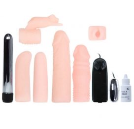 BEAUTY KIT VIBRADOR CON FUNDAS COLOR CARNE
