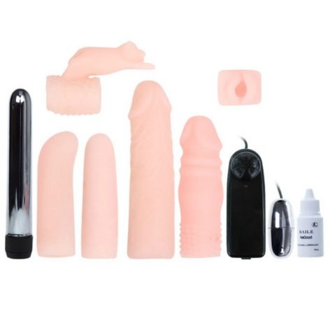 BEAUTY KIT VIBRADOR CON FUNDAS COLOR CARNE
